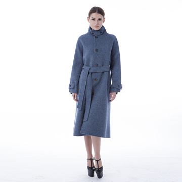 Fashion Belted blue cashmere coat