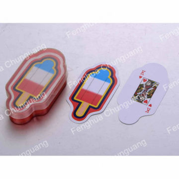 custom die cut shape funny 4 colour printing ice-cream playing cards pack in plastic box