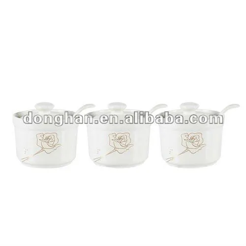 ceramic Spice Jars Set with lid and spoon