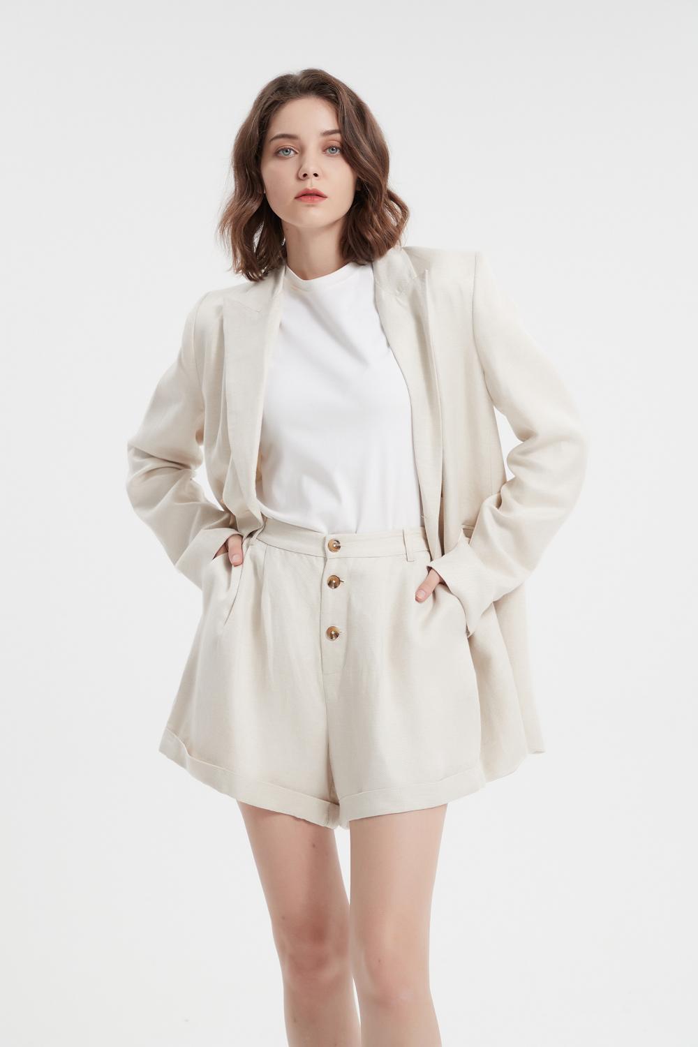 Gekerbte Revers -Single Breasted Beige Uniform Blazer Anzug