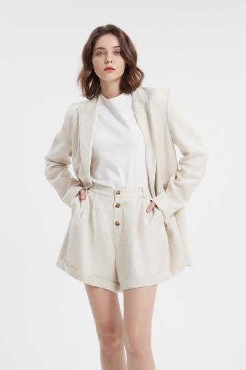 Notched Lapel Single Breasted Beige Uniform Blazer Suit