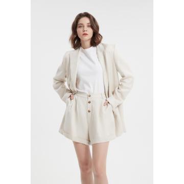 Traje de blazer uniforme de beige de beige de un solo pecho con muescas