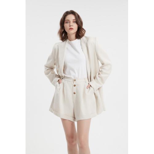 Ladies Coat Notched Lapel Single Breasted Beige Uniform Blazer Suit Supplier