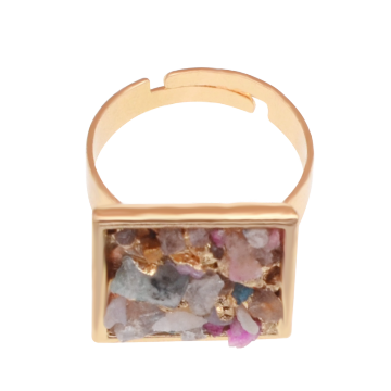 18k Gold Color Natural Square Drusy Crystal Rings