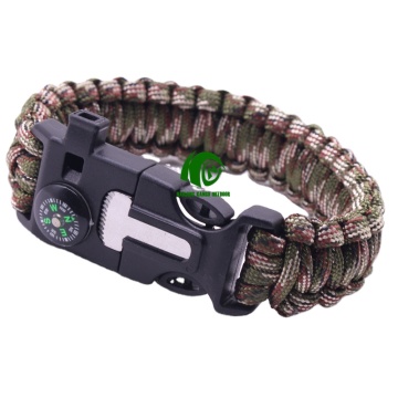 New Custom 5-in-1 Multifunction Hiking Firestarter Whistle Knife Parachute Survival Bracelet