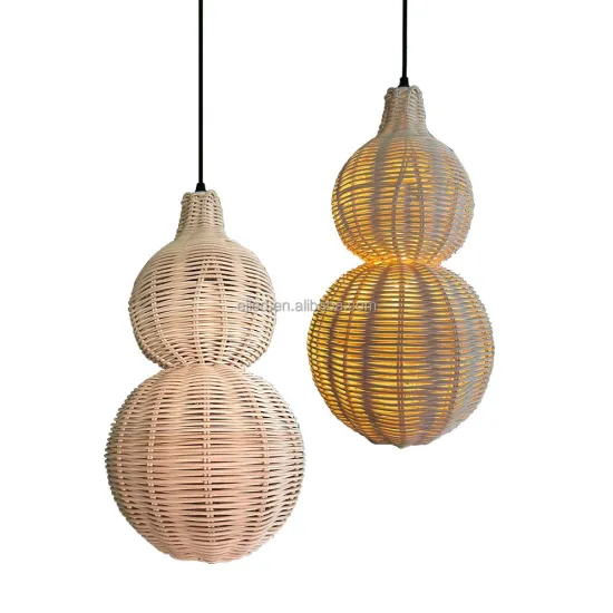 2024 Style Handmade Bottle Gourd Bamboo Pendant Light Chandelier with Woven Rattan Shade - RT0174