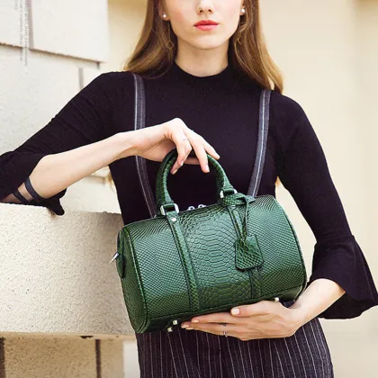 Green Crocodile PU Leather Boston Handbag Tote Bags