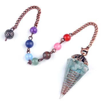 Perdiot Chip Stone Resin Antique Bronze Hexagonal Cone Pendant & Pendulum 7 Chakra Chain