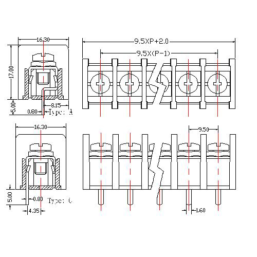 AT845-9.5XXX-ACW Barrier Terminal Block Pitch9.5mm 