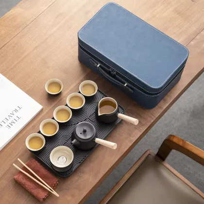 Portable Factory Supply Rough Pottery Tea Set with Tray - Outdoor Gift Set