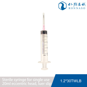 Jeringa estéril con punta excéntrica Luer Slip de 20 ml