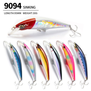 Long-Cast 95mm 30g Minnow Hard Plastic Flutter Fishing Bait for Sea Bass