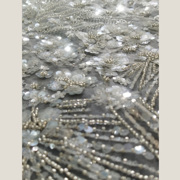 Glitter Pearl Tulle Bead Embroidered Mesh Fabric