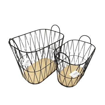 Wire and Wood Basket Storage Set with Handles