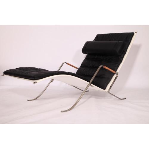 ყავისფერი ტყავის FK87 Grasshopper Chaise Lounge სკამის რეპლიკა