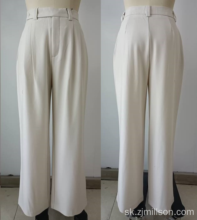 Tkané béžové nohavice s dlhými nohavicami
