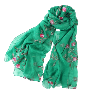 Women's Summer Chiffon Scarf with Embroidered Flower Pattern