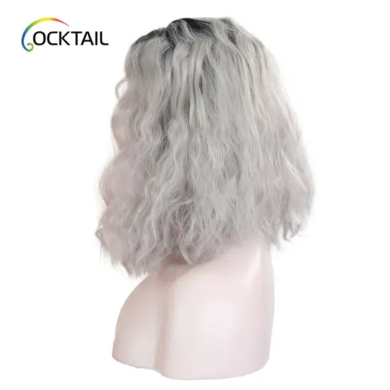 super quality cheap synthetic lace wig with baby hair short silver bob ombre color synthetic lace front wig for white women