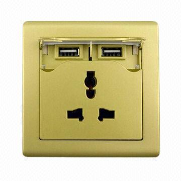 High-efficiency Universal USB Charging Socket, 110 to 220V AC 50/60Hz Input Voltage