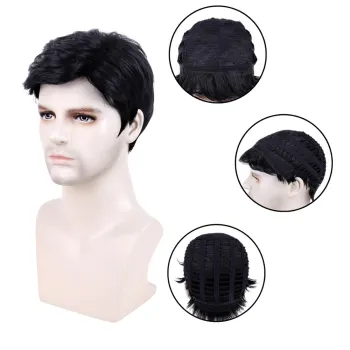 Amazon supplier Volmey Men Black Short Wigs Natural Layered Daily Casual Wear Wig for Men Natural Hair Replacement Synthetic Wig