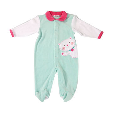 Cotton Babies' Suit/Long-sleeved Romper, Soft Cotton with Embroidery, Cuffed Sleeves