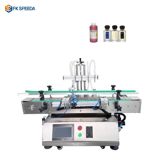 4-Head Automatic Benchtop Liquid Oil and Beverage Filling Machine with Peristaltic Pump and Belt Conveyor System