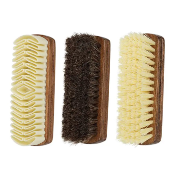 3-in-1 Solid Wood Shoe Brushes with Horsehair and Plastic Bristles for Cleaning, Oiling, and Polishing