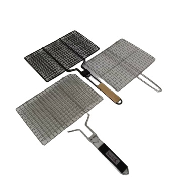 Bakul grill ikan barbeku bersalut krom dengan pemegang kayu