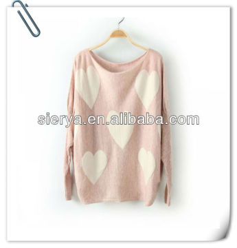 lady's heart pattern pullover sweater