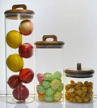Borosilicate glass storage jar with wood lid