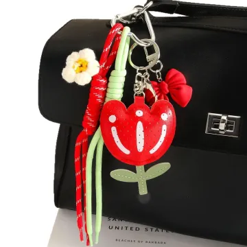 Stylish Red Leather Flower Keychain for Bags