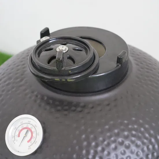 Black 16-Inch Kamado Grill with Cast Iron Top Vent