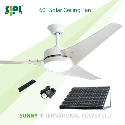 60W Solar Powered Homestead Ceiling Fan with Brushless DC Motor and LED Light