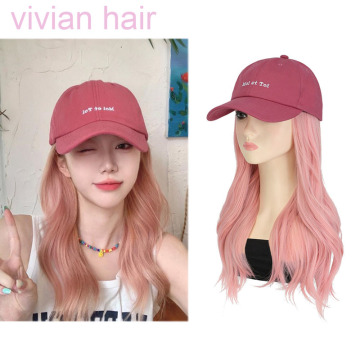 Wholesale High-Quality Customized Pink Rose Synthetic Hair Caps and Wigs in Long and Straight/Curly Styles for Baseball Hats