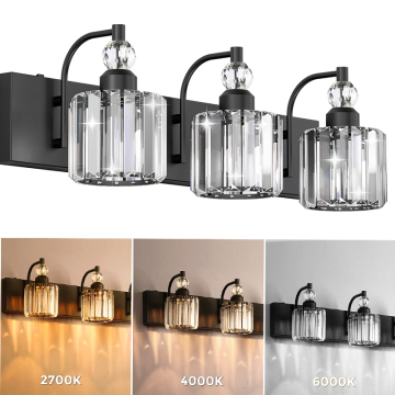 Moderne Lohas LED 3-Licht schwarze Kristall-Badezimmer-Wandleuchten für Zuhause