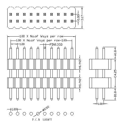 1.00 mm Pin Header Dual Row Dual Plastic Straight Type PHBS04-XXD