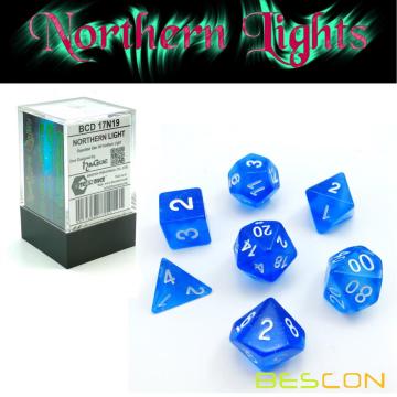 Bescon Super Glow in the Dark Nebula Glitter Polyhedral Dice Set NORTHERN LIGHT, Luminous RPG Dice Set, Glowing Novelty DND Dice