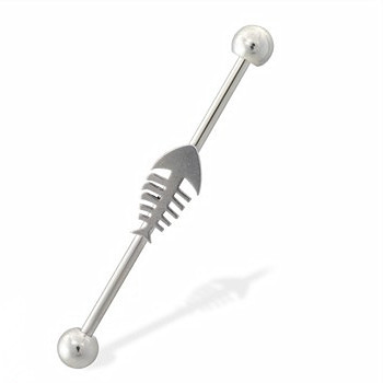 Industrial Straight Barbell with Skeleton Fish
