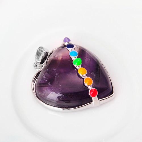 Seven Chakras Gemstone Amethyst Heart Pendant