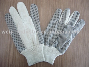 cotton woven fabric glove with pvc dots