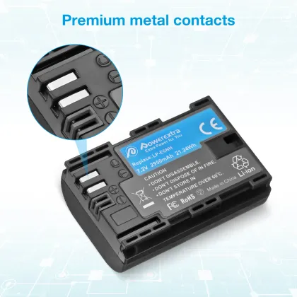 Powerextra Rechargeable LP-E6/LP-E6N/LP-E6NH 2950mAh 7.2V Camera Battery