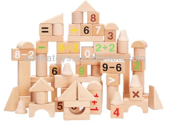 Wooden kids educational DIY building block 70pcs Natural Wooden Arithmetic Block
