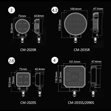 4 Inch Round Square Led Work Lights 20W 42W 50W Truck Led Work Light For Kenworth Tractor