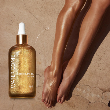 Private Label Glass Pump Bottle for Custom Gold Shimmer Body Oils & Sunscreen