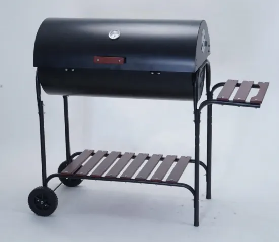 Big Garden Smoker Outdoor Barrel Barbecue Grill Charcoal Grill Bbq With Wood side table