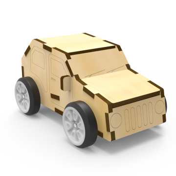 Children DIY Wooden Assemble Pull Back Car Laser Cut 3D Puzzle Educational Toy