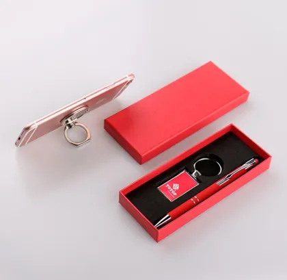 Customized Gold Keychain with Ferragamo Red Leather Luxury Pen Gift Set