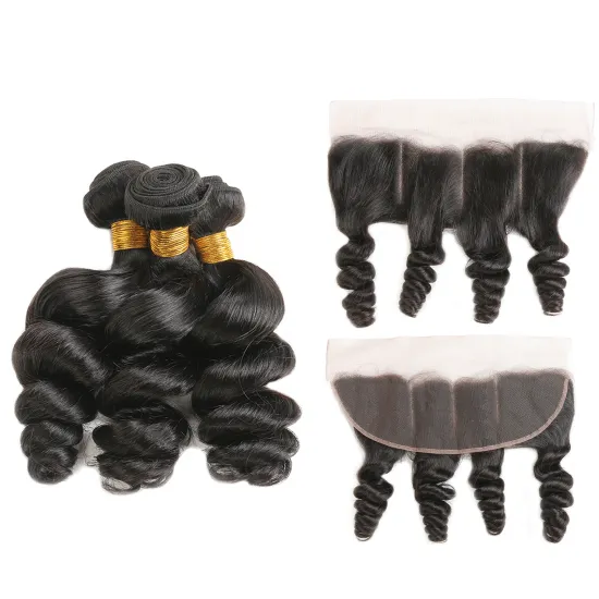 X-TRESS Wholesale Free Sample Loose Wave Human Hair Bundle Lace Frontal Vendors Indian Raw Cuticle Aligned Virgin Hair Extension
