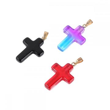 18*25mm Rainbow Glass Cross Pendant for Diy Jewelry