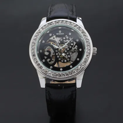 winner women watch with diamong setting skeleton design watch